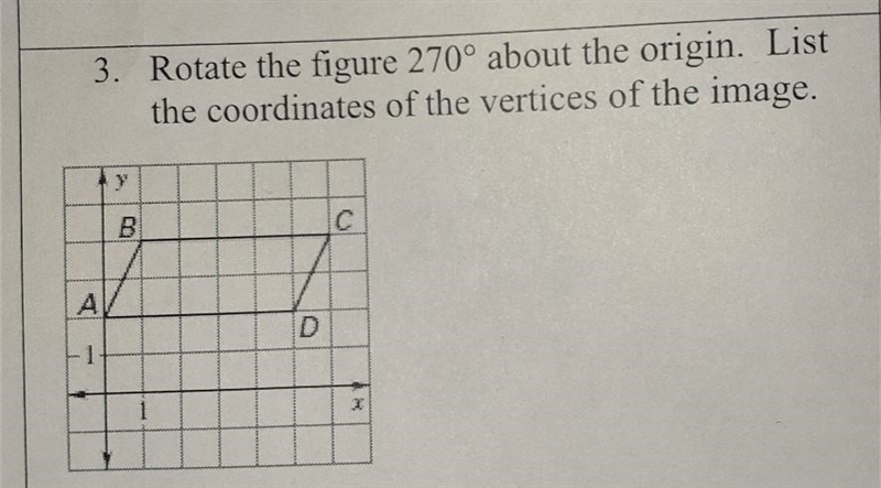 Rotate the figure 270° about the origin. List the coordinates of the vertices of the-example-1