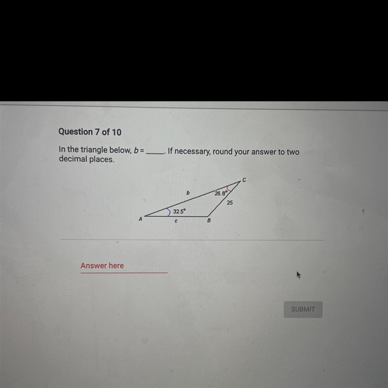 In the triangle below, b= If necessary, round your answer to twodecimal places.-example-1