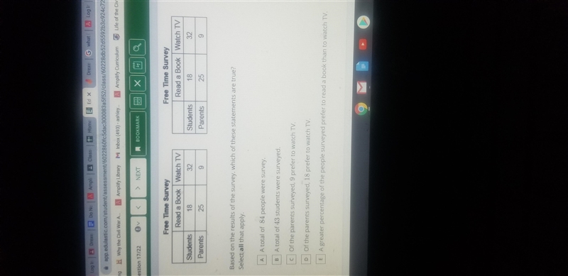 The table shows the results of a survey of students and their parents. The students-example-1