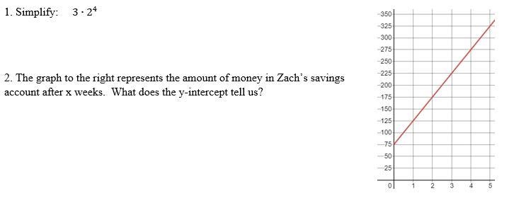 1. Simplify: 3∙2^42. The graph to the right represents the amount of money in Zach-example-1