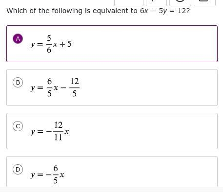 Which of the following is equivalent to 6x − 5y = 12?-example-1