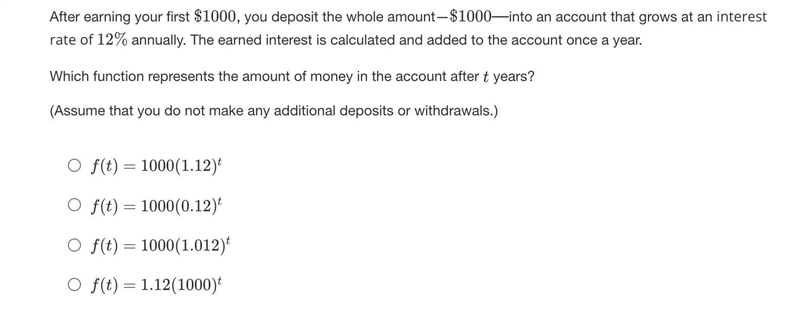 After earning your first $1000, you deposit the whole amount—$1000—into an account-example-1