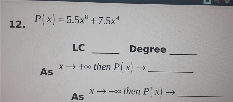 Identified the leading coefficient, degree and behavior write the number of the LC-example-1