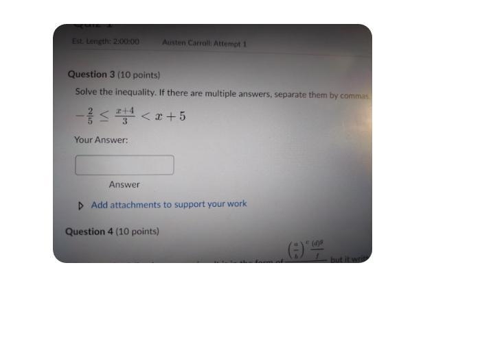 ( - 2 / 5) \leqslant (x + 4) / 3 \ \textless \ x + 5solve the inequalities-example-1