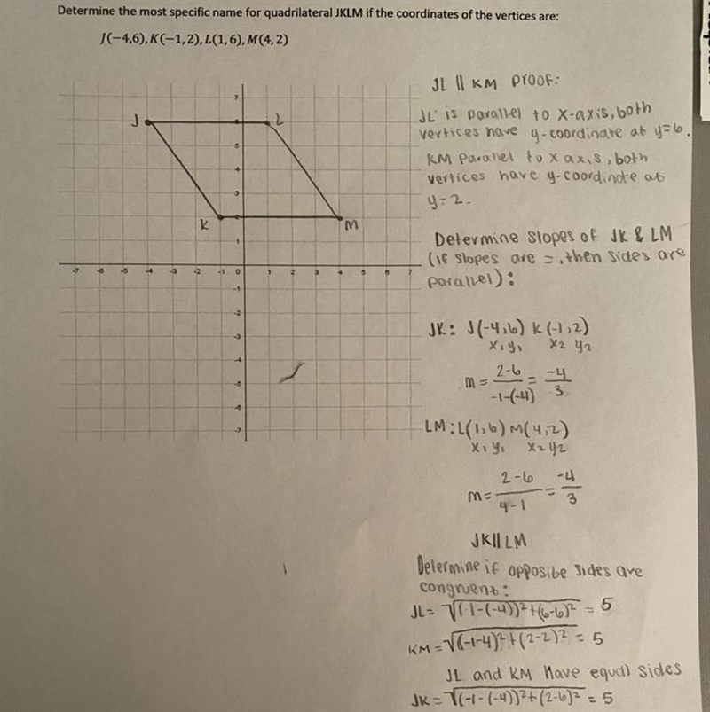 Determine the most specific name for quadrilateral JKLM if the coordinates of the-example-1