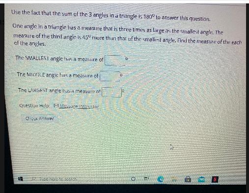 Use the fact that the sum of the 3 angles in a triangle is 180° to answer this question-example-1