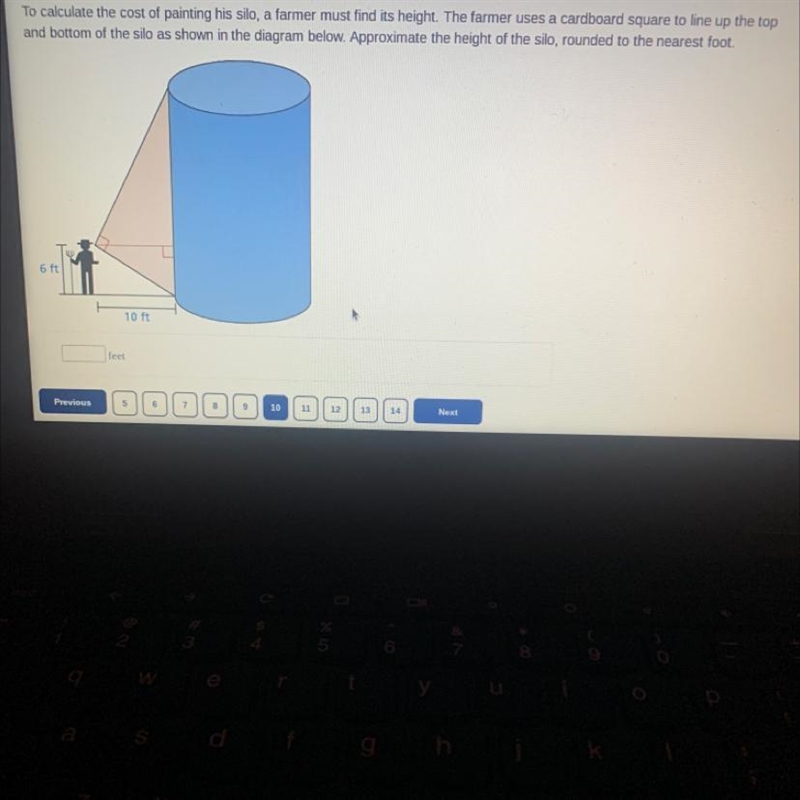 To calculate the cost of painting his silo, a farmer must find its height. The farmer-example-1