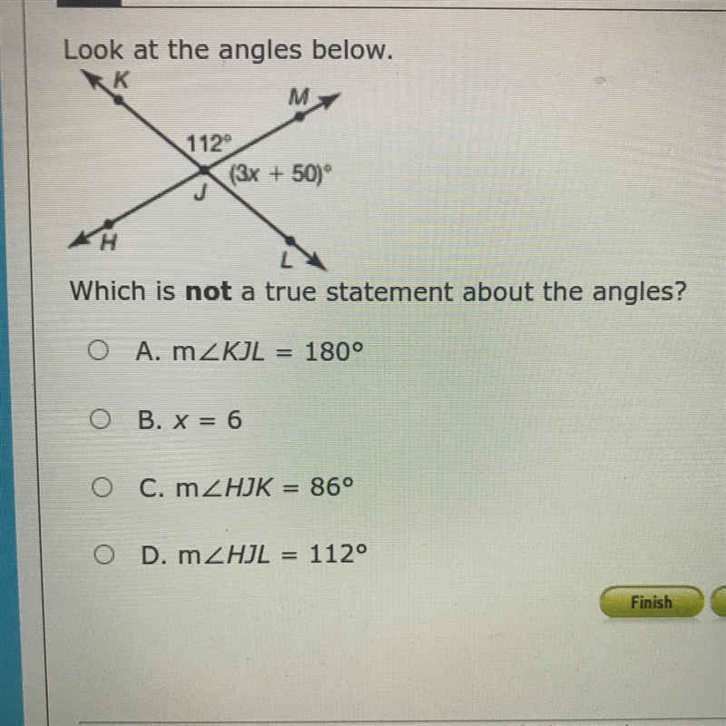 Look at the angles below. Which is not a true statement about the angles?-example-1