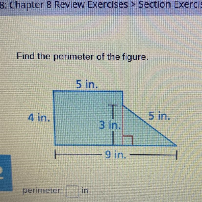 Find the perimeter of the figure.5 in.4 in.3 in.5 in.9 in.perimeter:in.-example-1