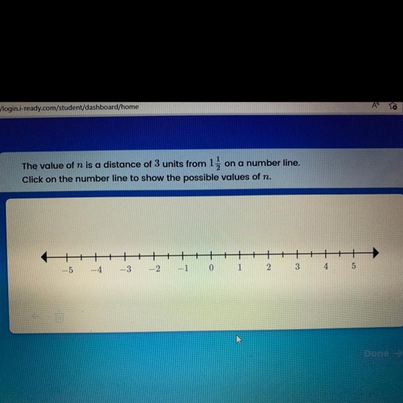 The value of n is a distance of 3 units from 1, on a number line. Click on the number-example-1