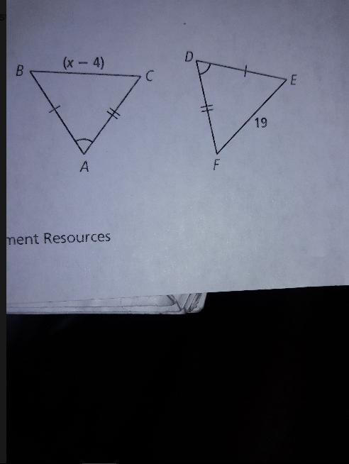 D (x - 4) B . In the figure shown, what is the value of x? C •E 19 A F-example-1