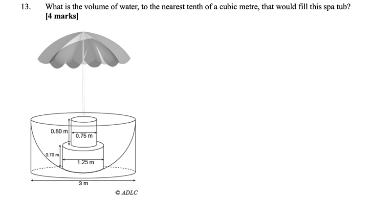 Here's the work I've done. Is it right? V=πr^2h π(0.375)^2(0.80) =0.4m^3 (smallest-example-1