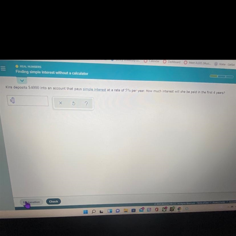 Kira deposits 4,000 into an account that pays simple interest at a rate 5% per year-example-1