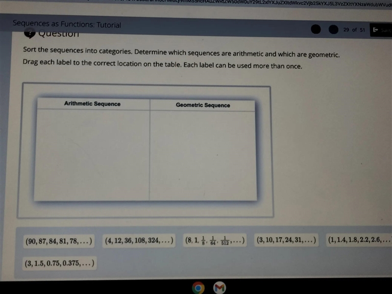 Sort the sequences into categories. Determine which sequences are arithmetic and which-example-1