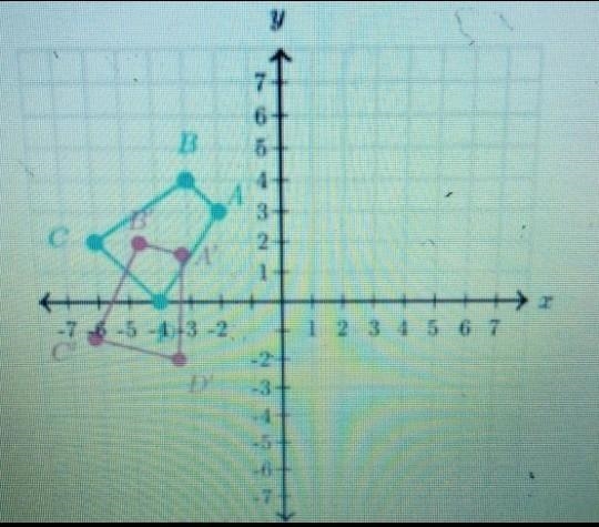 Quadrilateral A'B'C'D'is the image of quadrilateral of ABCD under a rotation of about-example-1