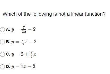 Which of the following is not a linear function?-example-1