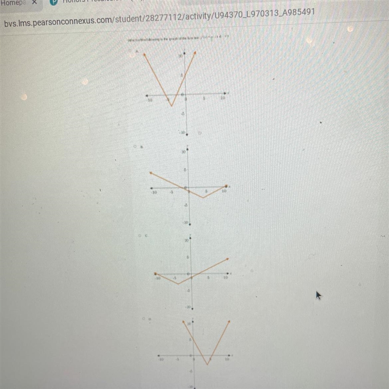 Which of the following is the graph of the function f(x)=1/2Ix+4I-3-example-1