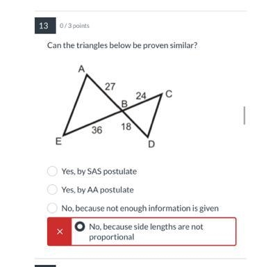 Can the triangles below be proven similar?-example-1