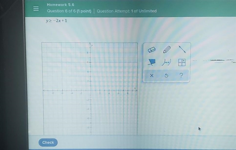 Homework 5.6 Question 6 of 6 ( polnt) | Question Attempt: 1 of Unlimited y> -2x-example-1