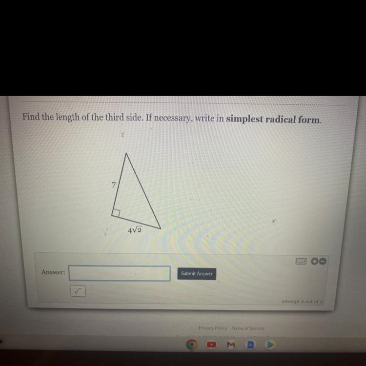 Find the length of the third side. If necessary, write in simplest radical form. Answer-example-1