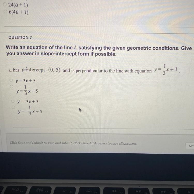 PLEASE HELP L has y-intercept (0,5) and is perpendicular to the line with equation-example-1