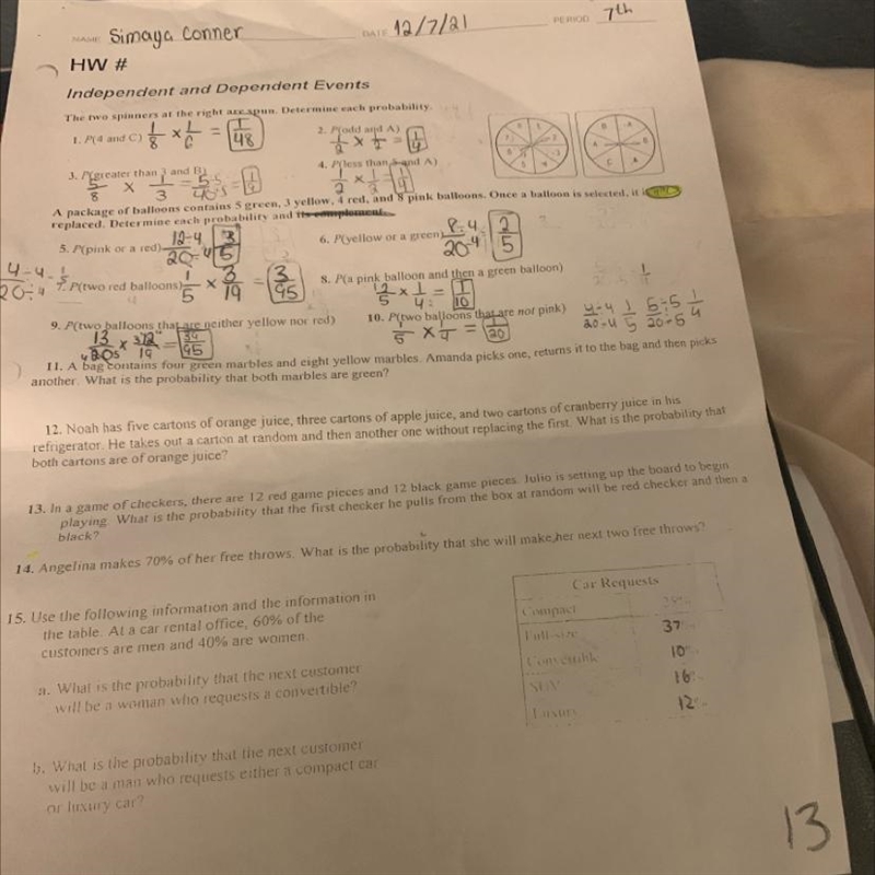 What is the probability and i only need answers for 11 through 15-example-1