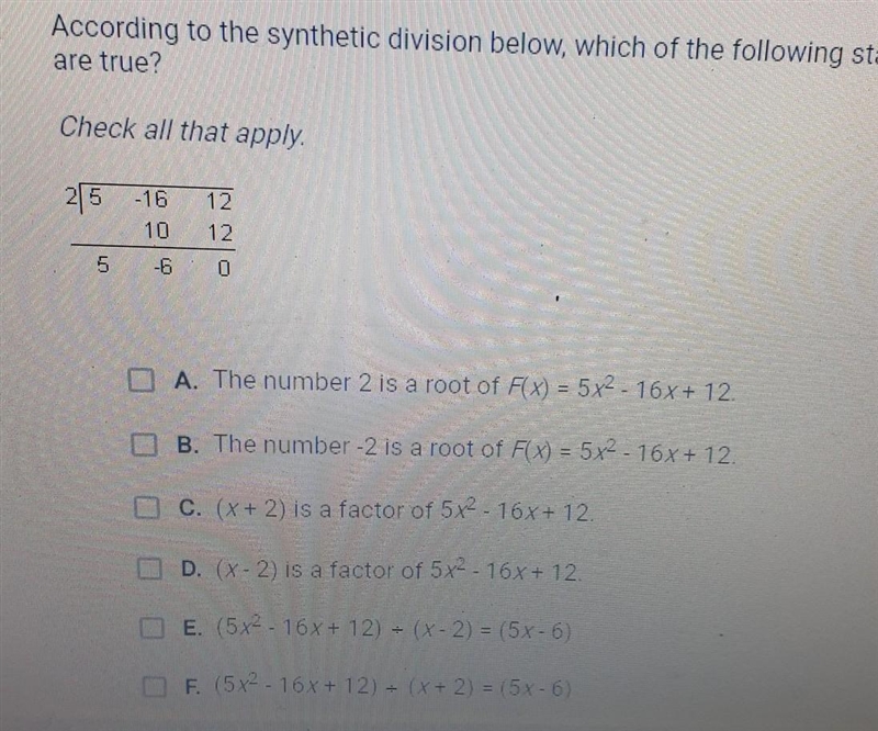 According to the synthetic division problem below, which of the statements are true-example-1