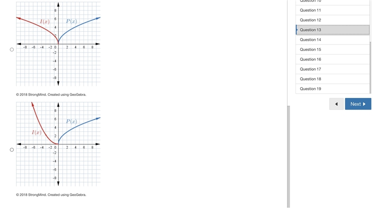 Which graph shows the preimage P(x)=2x√ and the image I(x)=−P(x)?-example-2