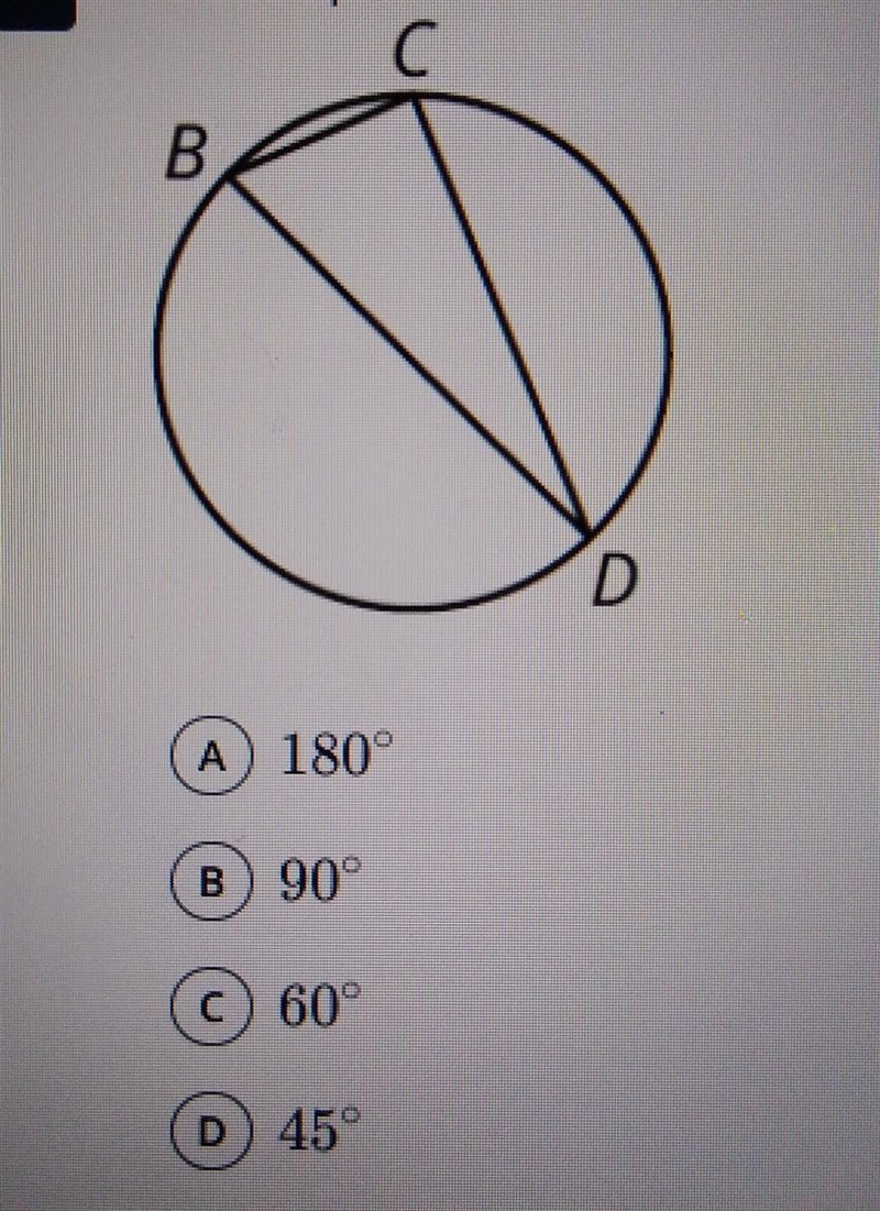 The endpoints of diameter in a circle form an angle with point C. What is the measure-example-1