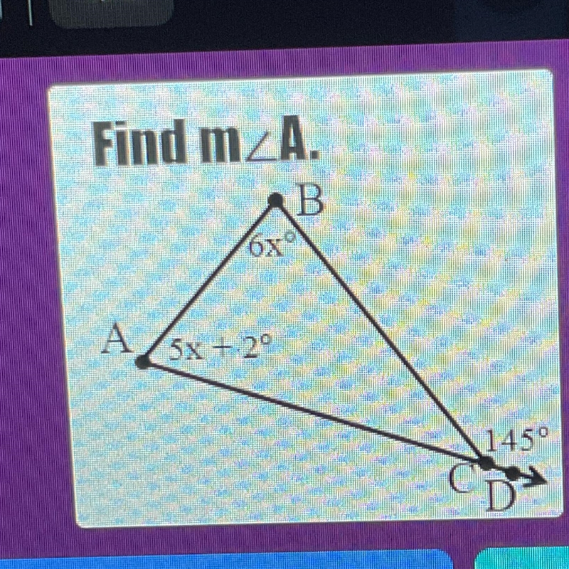 Find the measure of the indicated angle. A) 145 B) 35 C) 67 D) 78-example-1