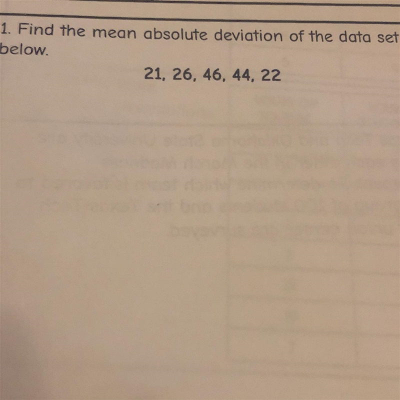 Find the mean absolute deviation of the data set below.21, 26, 46, 44, 22-example-1