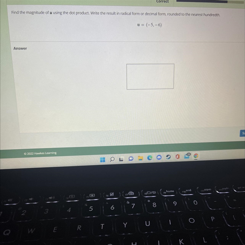 Find the magnitude of u using the dot product. Write the result in radical form or-example-1