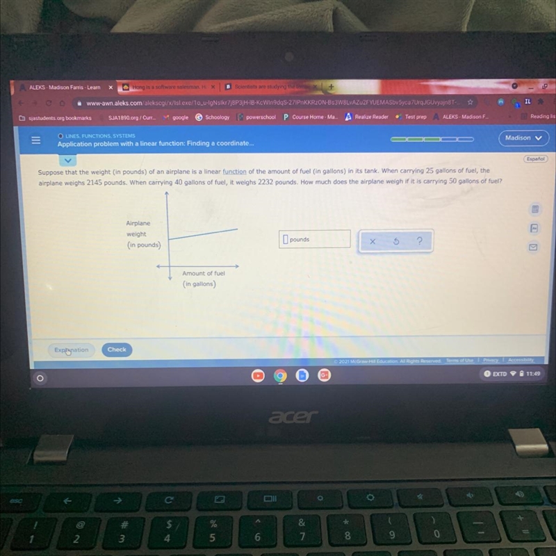 Application problem with a linear function: Finding a coordinate...Madison vSuppose-example-1