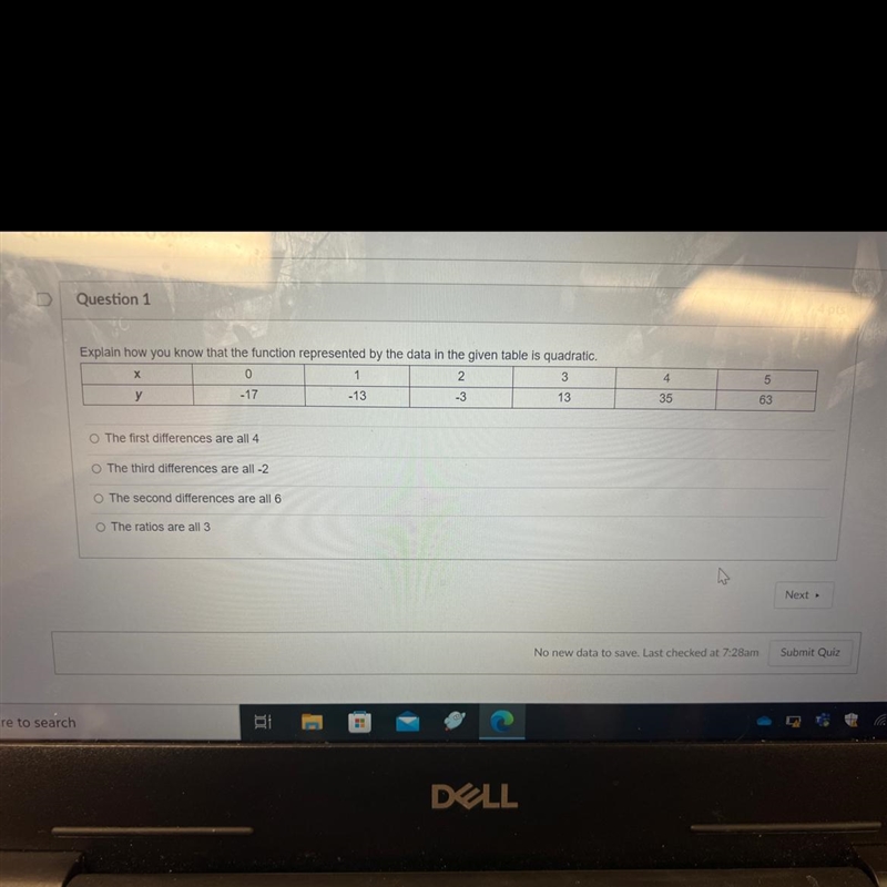 Explain how you know that the function represented by the data in the given table-example-1