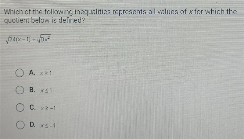 Question 9 of 41 Which of the following inequalities represents all values of x for-example-1