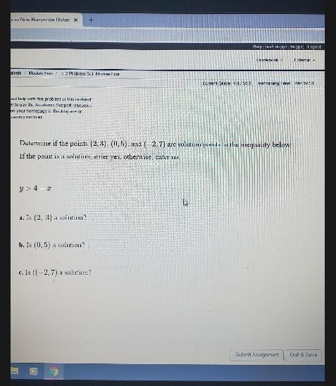 determine if the points(2,3),(0,5)and (2,7)are solution points to the inequality below-example-1