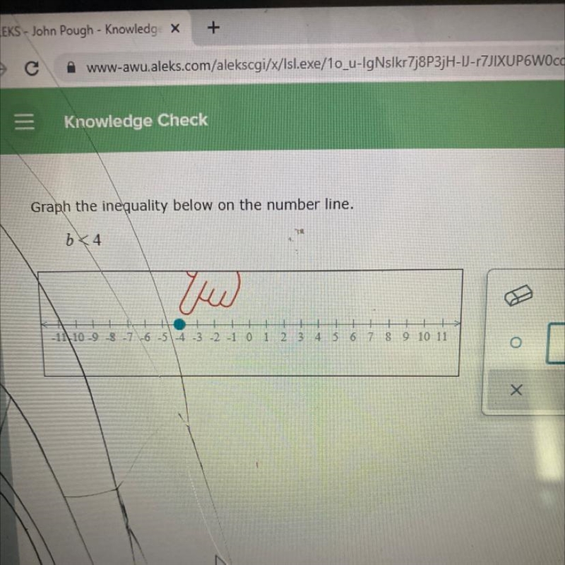 Graph the inequality below on the number line.6x4mu-11 10 -9 -8 -7 -6 -5 -4 -3 -2 -1 0 12 34 56 7 8 9 10 11o-example-1