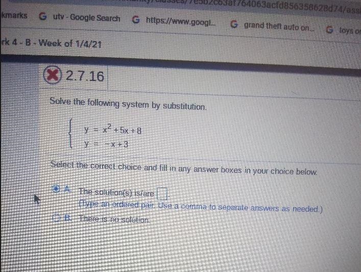 Y = x² + 5x + 8 y = -x + 3-example-1