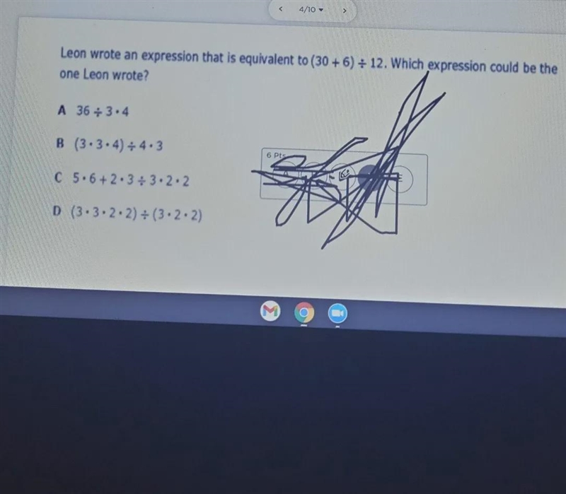 Leanne Crow an expression that is equivalent to 30 + 6 divided by 12 which expression-example-1