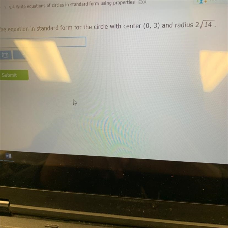 Write the equation in standard form for the circle with center (0,3) and radius 2/14-example-1