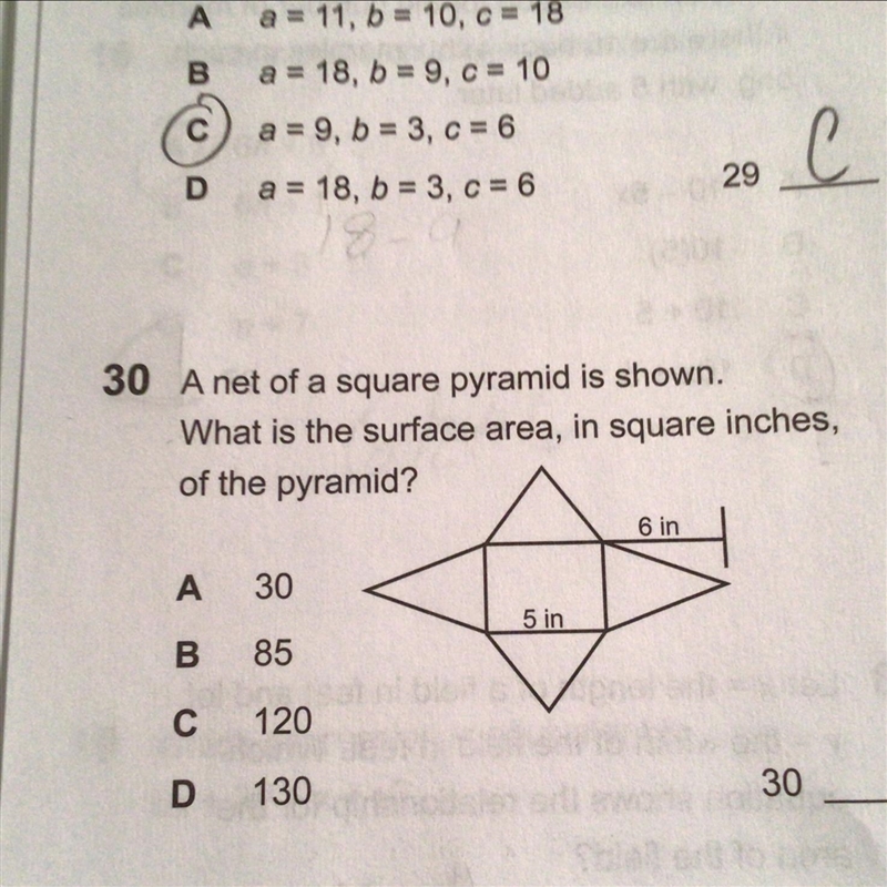 A net of a square pyramid as shown what is the surface area in square inches of a-example-1