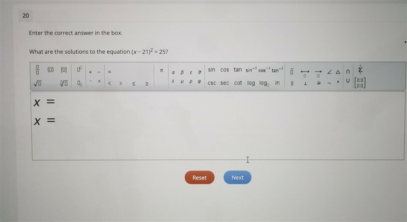 20 Enter the correct answer in the box. What are the solutions to the equation (x-example-1