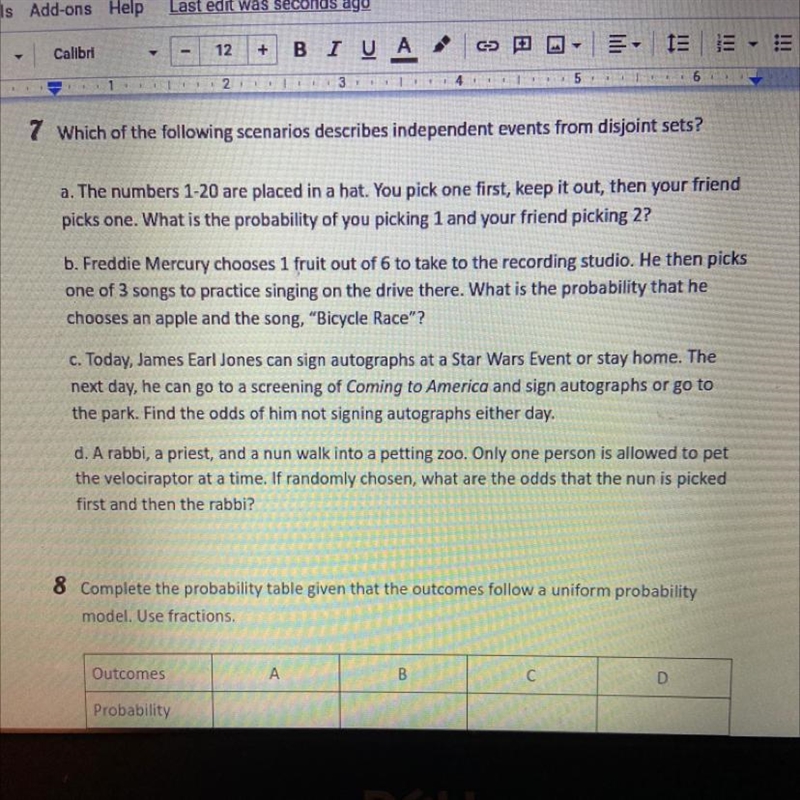 Which of the following scenarios describes independent events from disjoint sets?-example-1