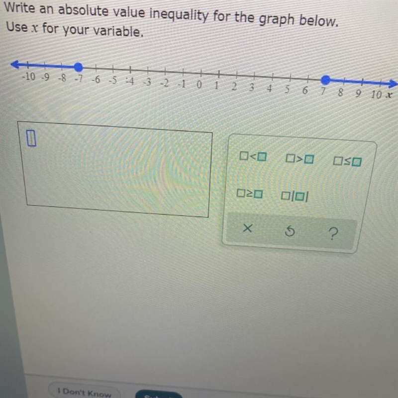 Write an absolute value an equal tea for the graph below. Use x for your variable-example-1