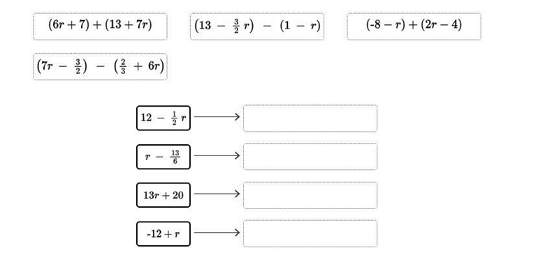 Drag the tiles to the correct boxes to complete the pairs. Match each expression to-example-1