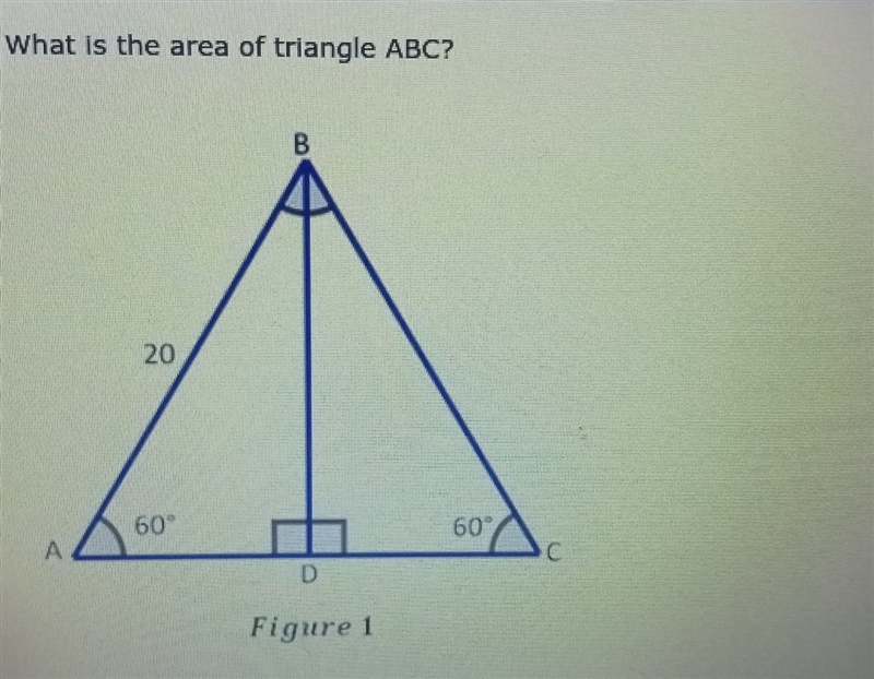 What is the area of triangle ABC? 100 200 100√3 200√3 ​-example-1