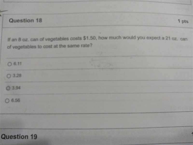 If an 8 oz. can of vegetables cost $1.50, how much would you expect a 21 oz. can of-example-1