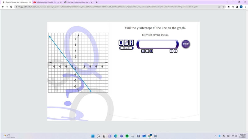 find the slope of the line on the graph write your answer as a whole number or a fraction-example-1