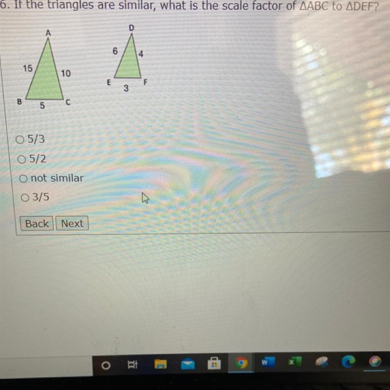 If the triangles are similar, what is the scale factor of ABC to DEF?-example-1