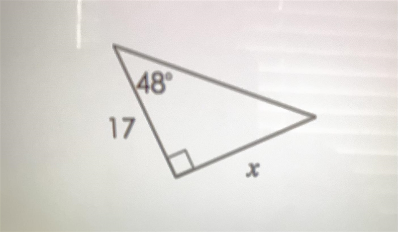 Write the trig equation needed to solve for X. Then solve for X. Round answers to-example-1